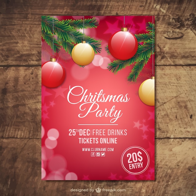 Free vector christmas party bokeh brochure with balls