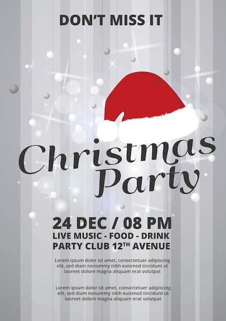 Free vector christmas party brochure with striped background and santa hat