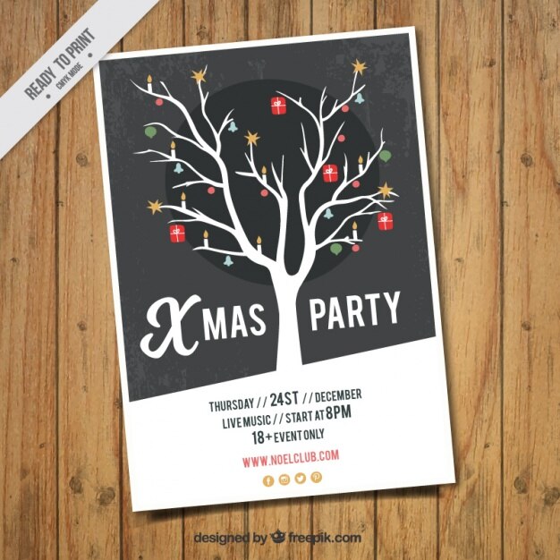 Free vector christmas party brochure with tree and balls