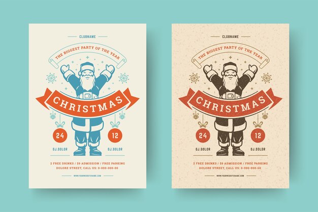 Premium Vector Christmas Party Flyer Invitation Modern Typography And Decoration Elements With Santa Claus