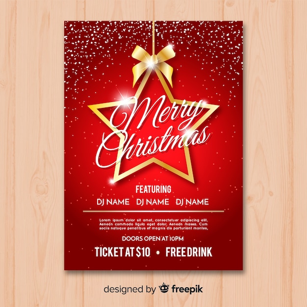 Free vector christmas party flyer template in red and gold