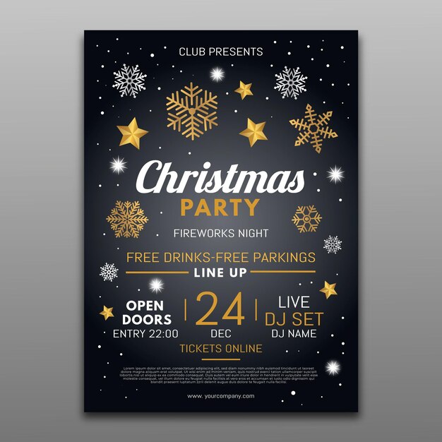 Christmas party flyer template with illustrated elements