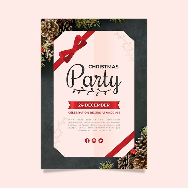 Free vector christmas party flyer template with photo