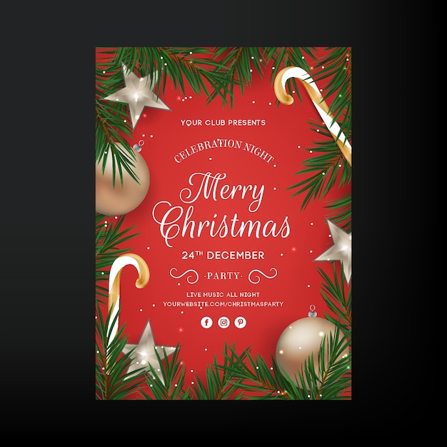 Free vector christmas party flyer template with photo