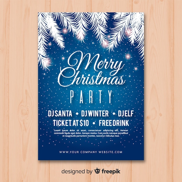 Free vector christmas party flyer template with snowflakes