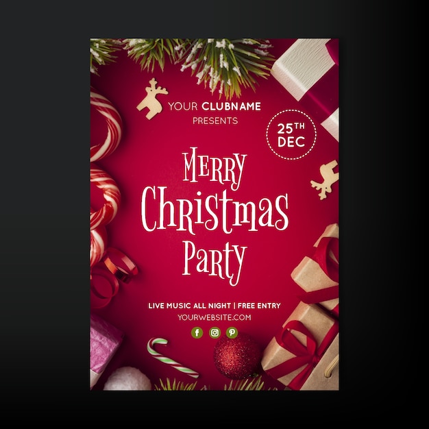 Free vector christmas party flyer with photo
