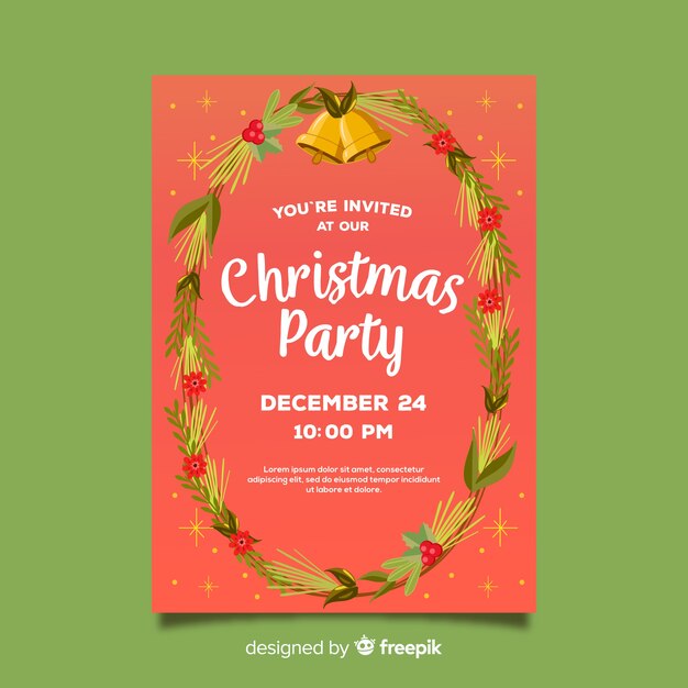 Christmas party hand drawn wreath poster template