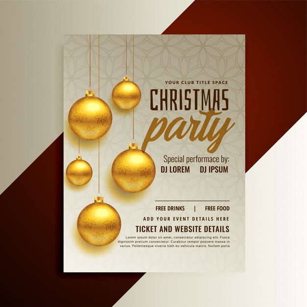 christmas party poster design with golden balls