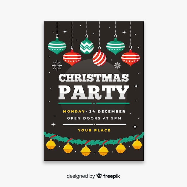 Free vector christmas party poster in flat design