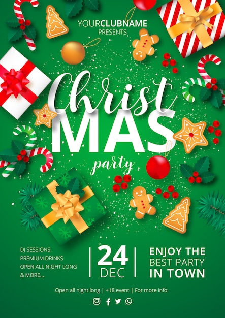 Free vector christmas party poster ready to print