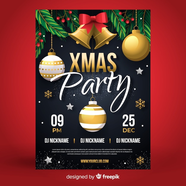 Free vector christmas party poster template flat design style