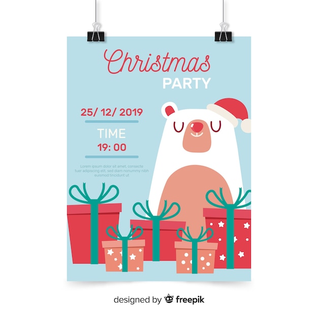Christmas party poster template in flat style