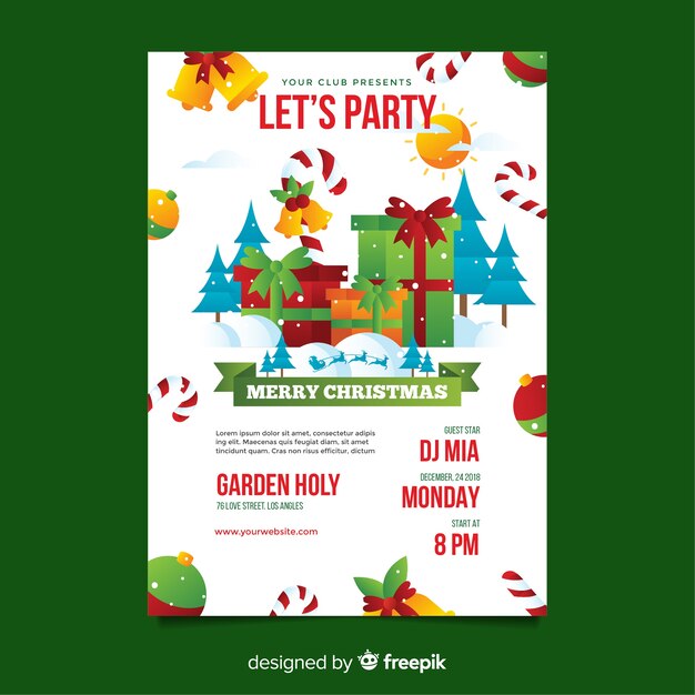christmas party poster template in flat style