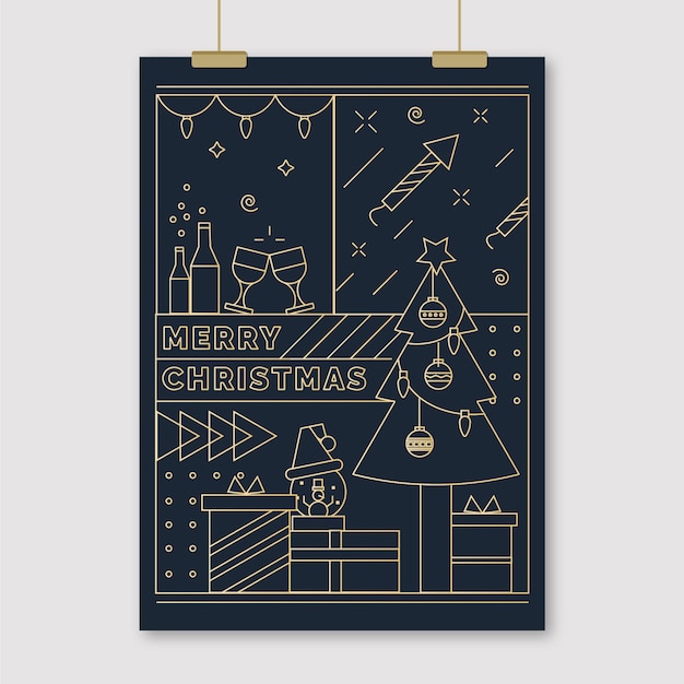 Christmas party poster template in outline style