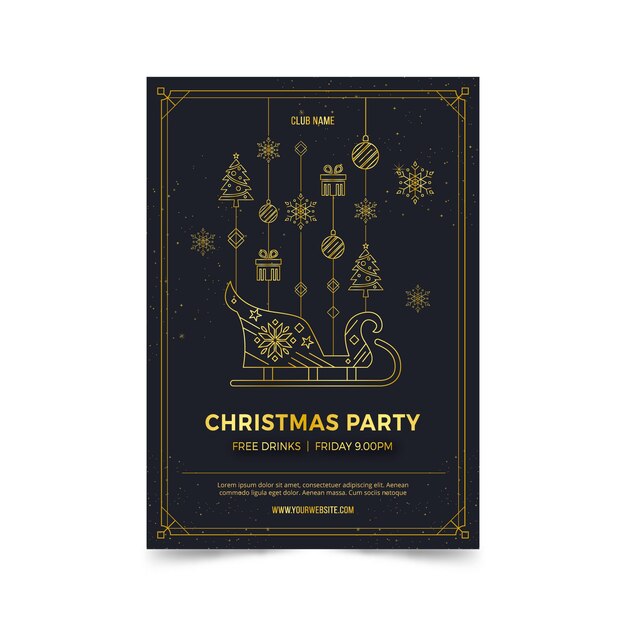 Christmas party poster template in outline style