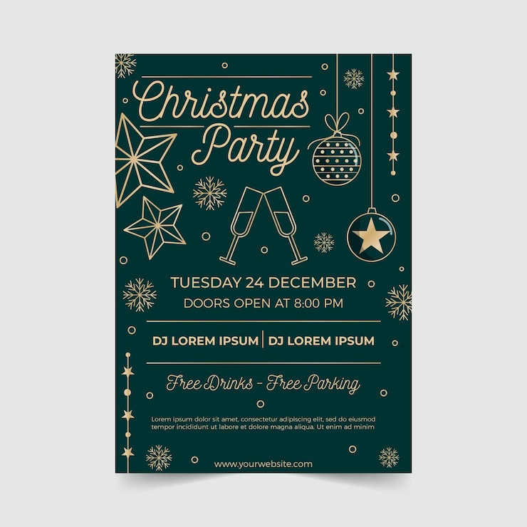 無料Vector アウトラインスタイルのクリスマスパーティーポスターテンプレート