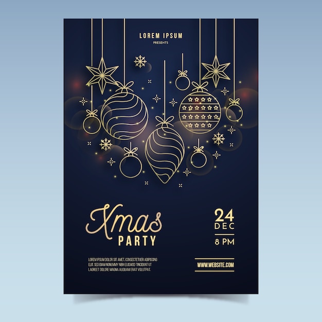 Christmas party poster template in outline style