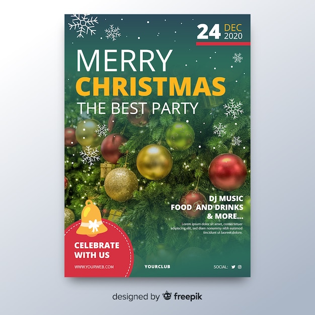 Free Vector christmas party poster template with photo