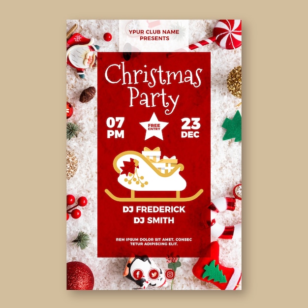 Free vector christmas party poster template with photo