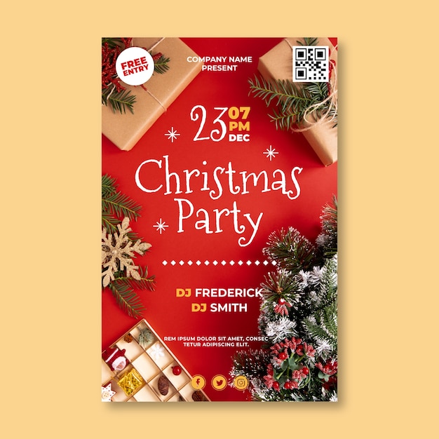 Free Vector christmas party poster template with photo