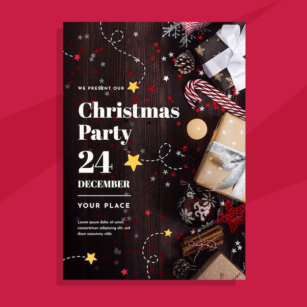 Бесплатное векторное изображение Шаблон плаката рождественской вечеринки с фото