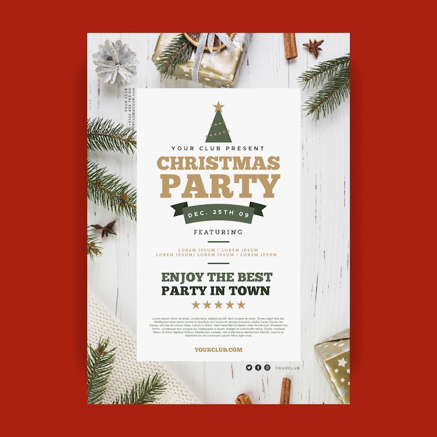 Free Vector christmas party poster template with photo