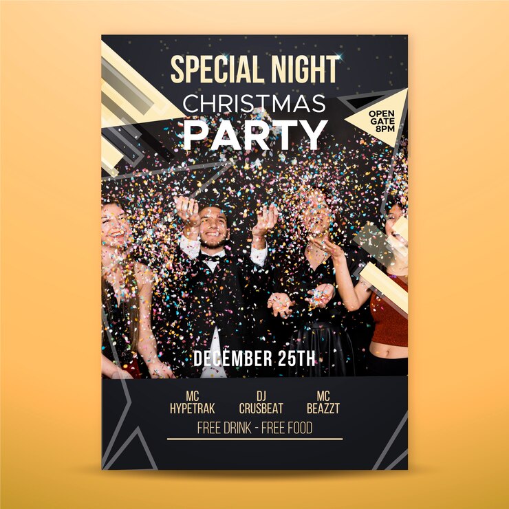 Free Vector christmas party poster template with photo