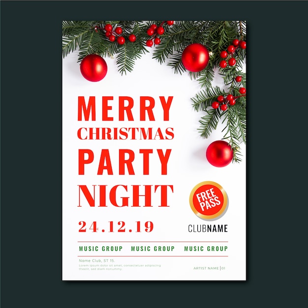 Free vector christmas party poster template with photo