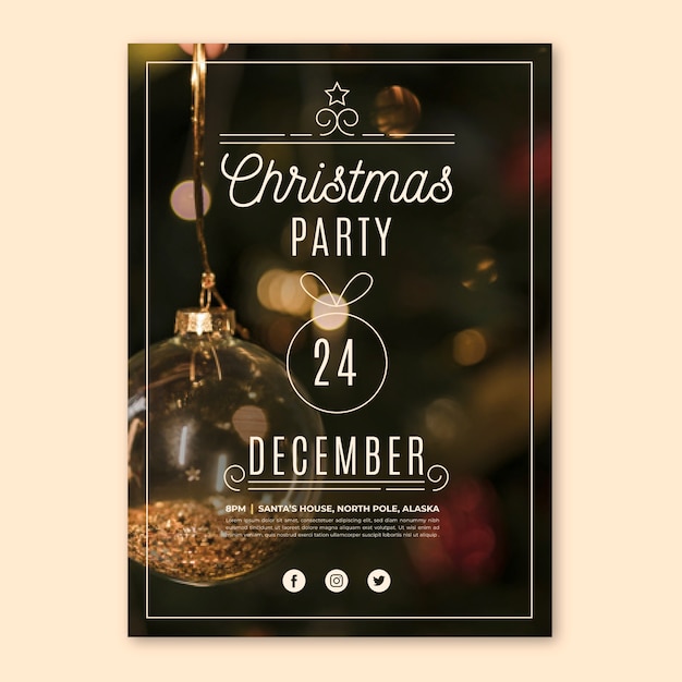 Free vector christmas party poster template with photo