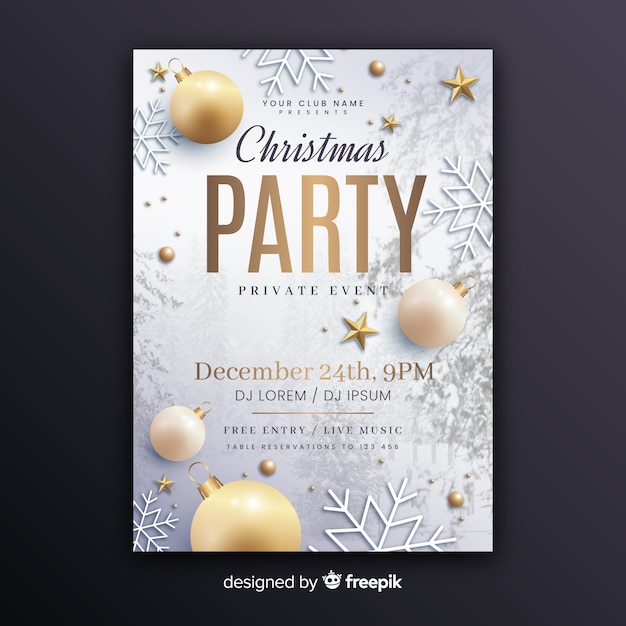 Free vector christmas party poster template with photo
