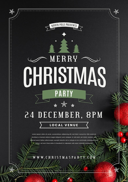 Christmas party poster template with photo