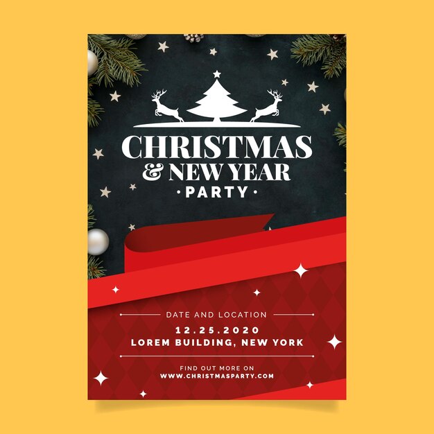 クリスマスパーティーのポスターテンプレート 無料のベクター