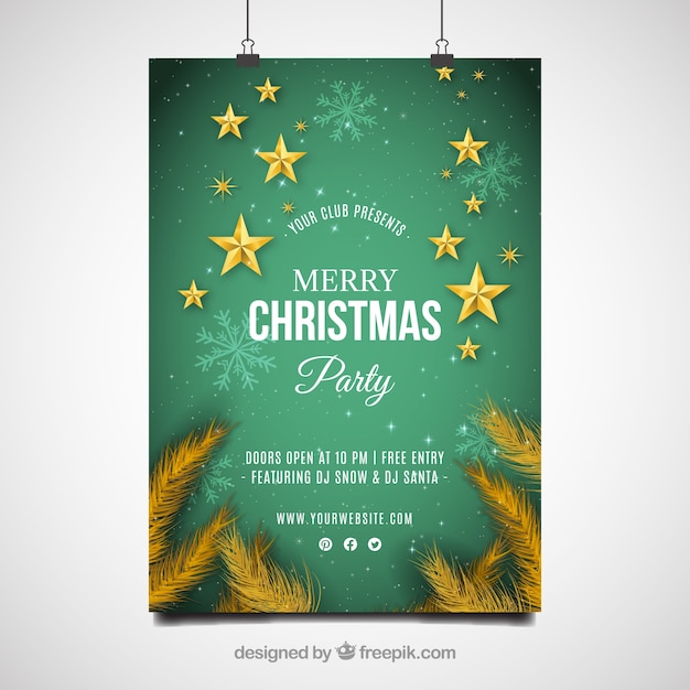 Christmas party poster with golden stars