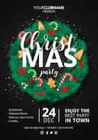 Free vector christmas party poster with ornamental wreath