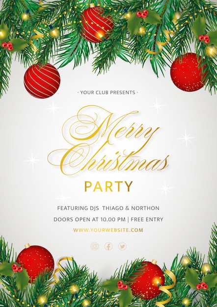 Free vector christmas party poster with realistic decoration