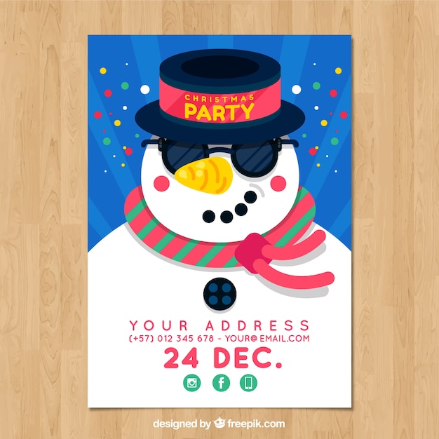 Free vector christmas party poster with snowman