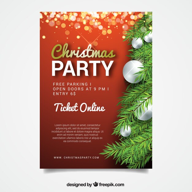 Christmas party poster with tree and decorative balls