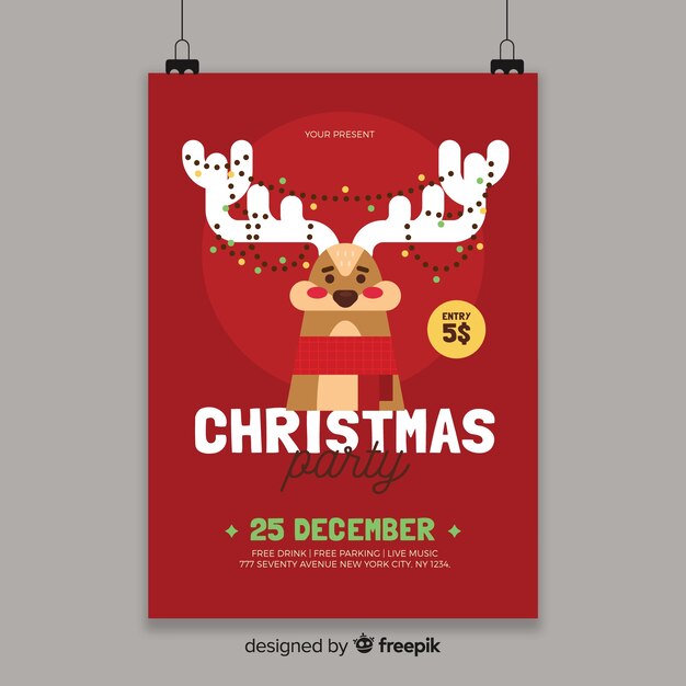 Christmas party tangled reindeer flyer template
