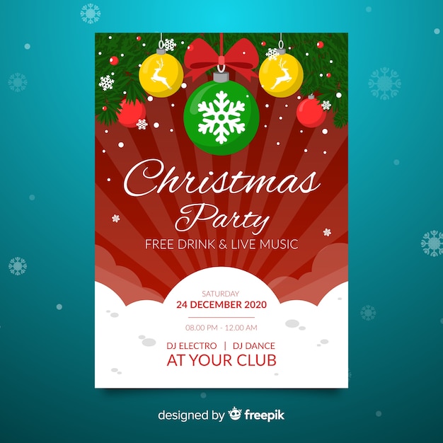 Free vector christmas party template with globes