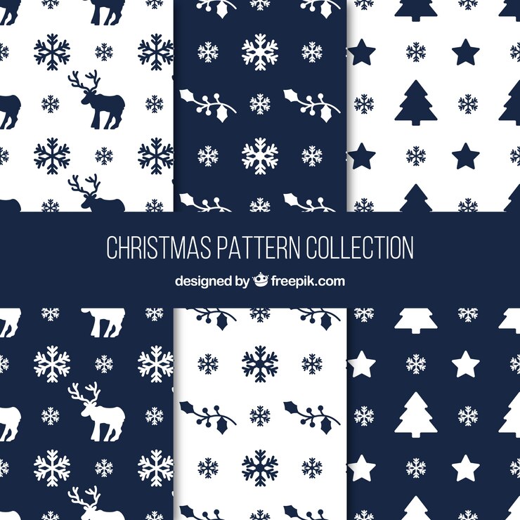 Free Vector christmas pattern collection in navy blue and white