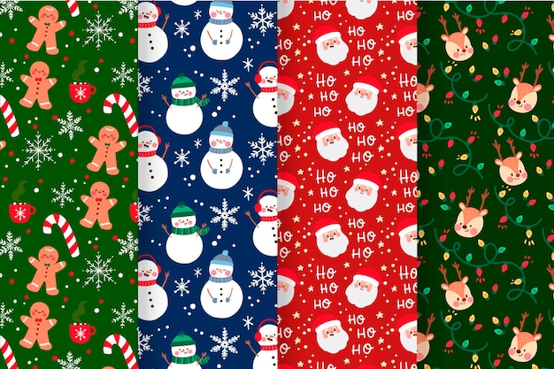 Free vector christmas pattern collection with gingerbread man and snowman