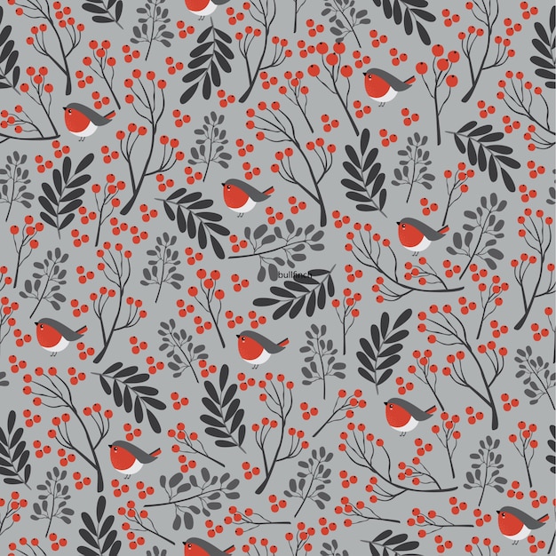 Free vector christmas pattern with bullfinch