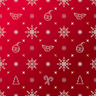 Christmas pattern with decorative lineart icons