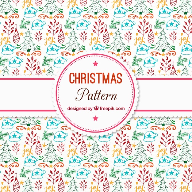 Christmas pattern with hand drawn motifs