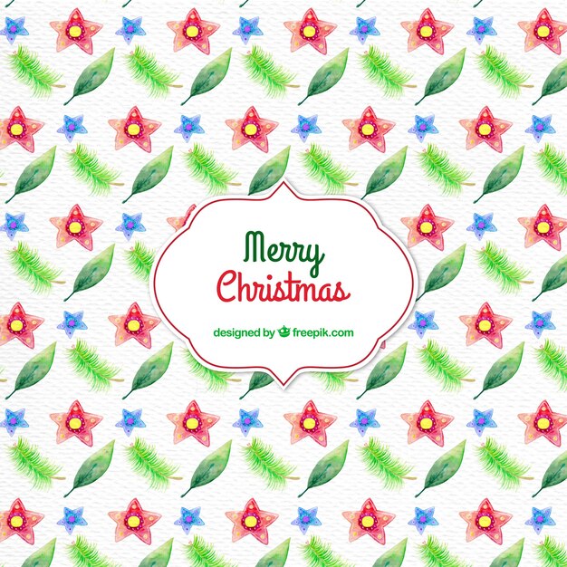 Christmas pattern with watercolor leaves