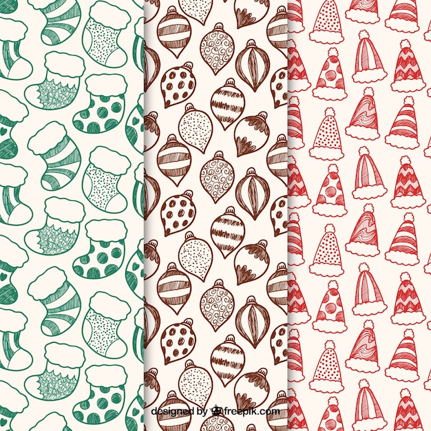 Christmas patterns in three colour variations