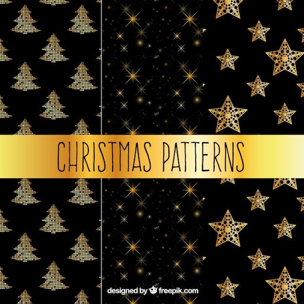 Christmas patterns with golden christmas ornaments