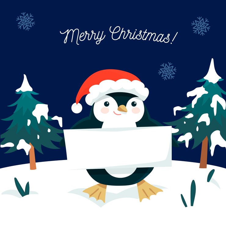 Free Vector christmas penguin holding blank banner