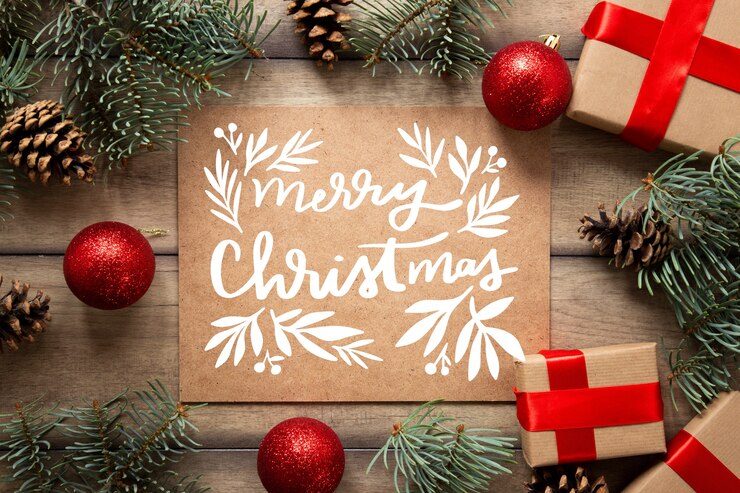 Free Vector christmas photo with lettering and gifts