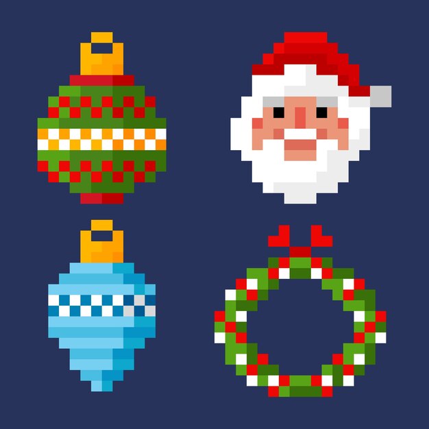 Рождественская коллекция элементов пиксельного искусства